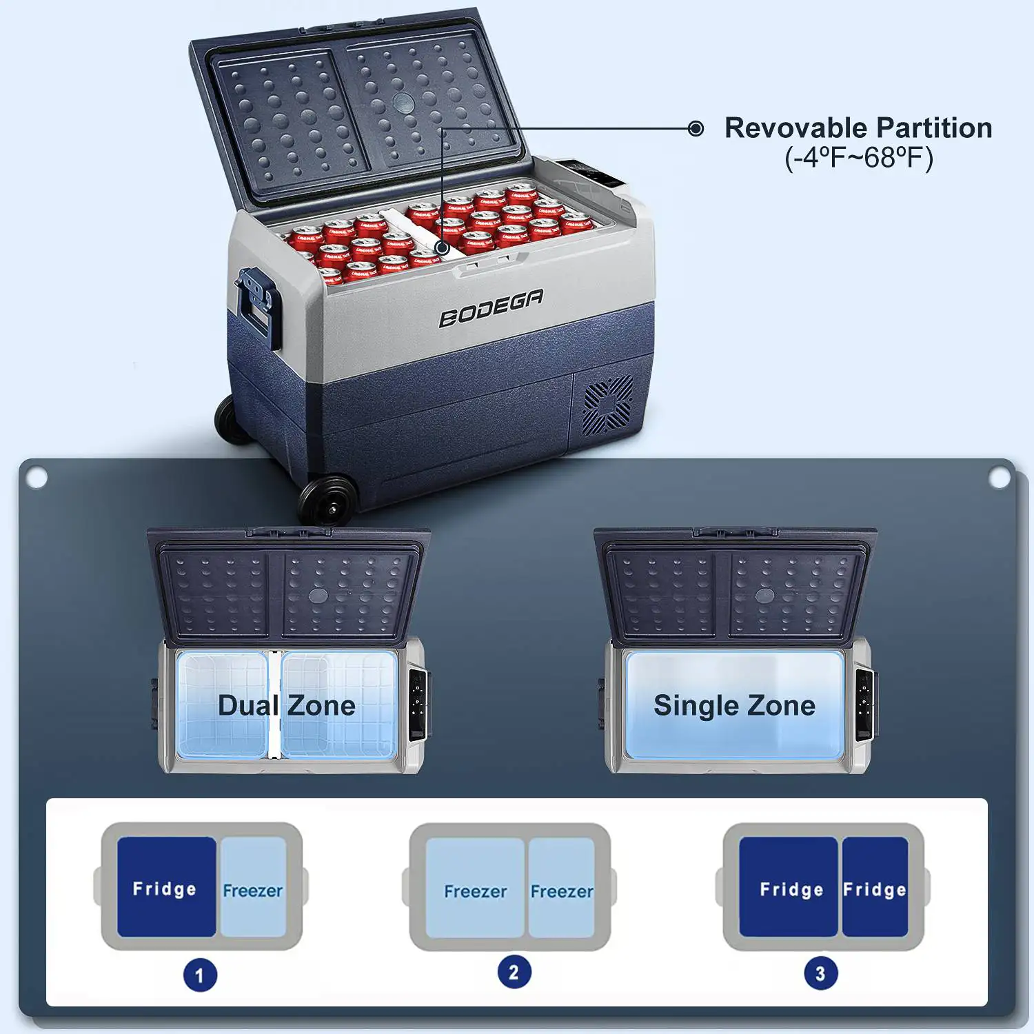 BODEGA T50 53-quart 50-liter flexible dual-zone portable freezer