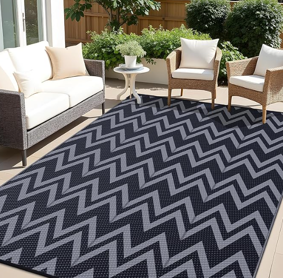 OLANLY 6 by 9 foot black and gray outdoor camping rug